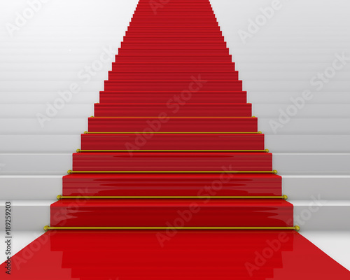 The red carpet. Stairs with a red carpet. 3D Illustration