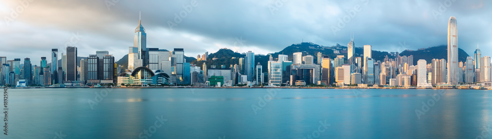 Hong Kong skyline in the morning over Victoria Harbour, Hong Kong China - obrazy, fototapety, plakaty 