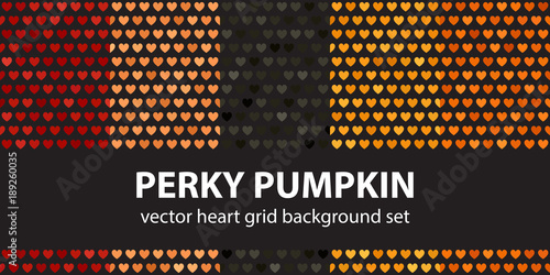 Heart pattern set Perky Pumpkin. Vector seamless backgrounds