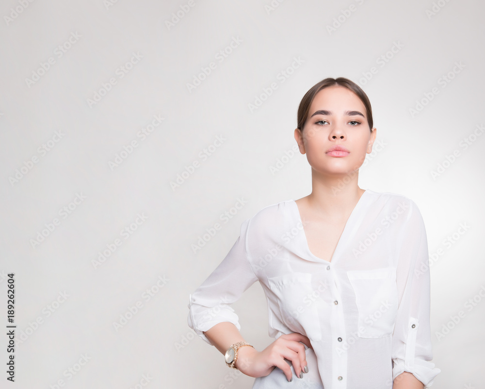 beautiful young woman with long hair wearing wrist watch beautiful young woman with long hair wearing wrist watch
