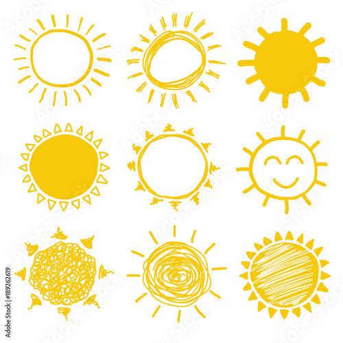 Yellow Vector Sun Doodles