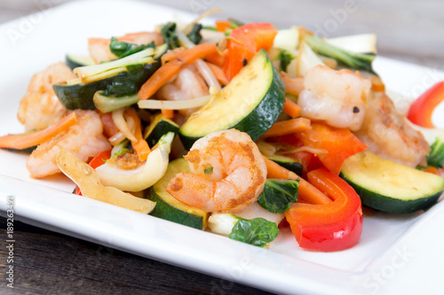 Shrimp stir fry with vegetables dinner