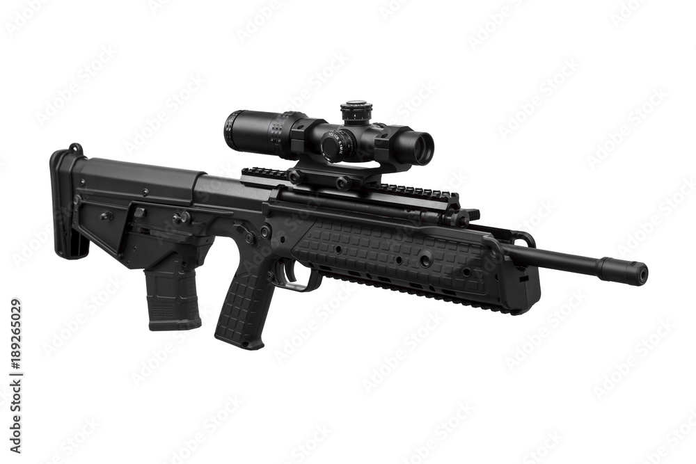 Modern rifle with an optical sight isolated on white