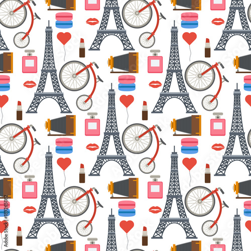 Paris vector famous travel cuisine traditional modern france culture europe eiffel fashion design architecture seamless pattern background illustration.