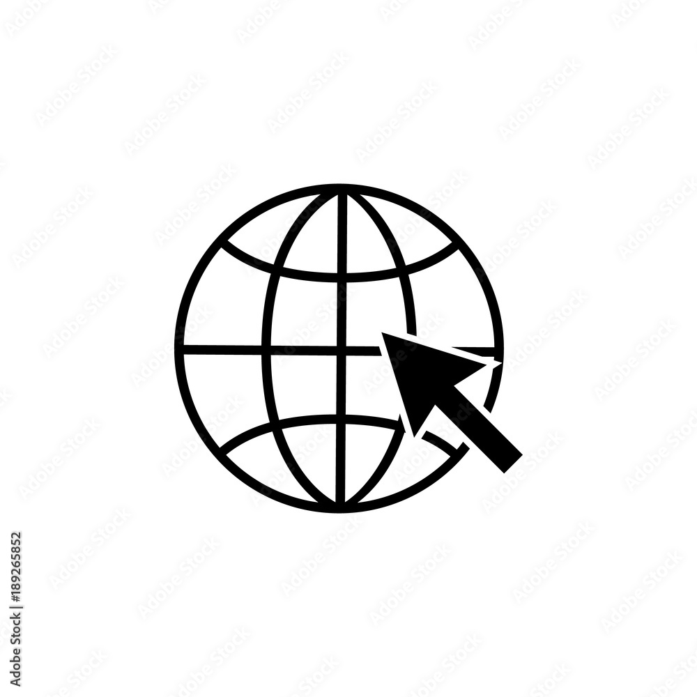 pointer to the globe outline icon. Element for mobile concept and web apps. Thin line vector icon for website design and development, app development. Premium icon