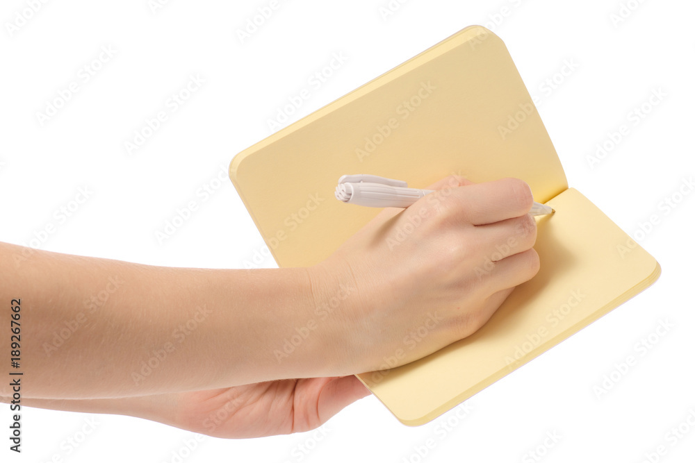 Notepad diary with pen in hand Notepad diary with pen in hand