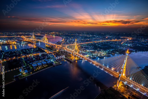 Bangkok City - Beautiful sunset view of Bhumibol Bridge,Thailand © Travel mania
