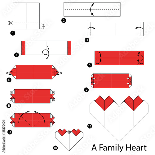 step by step instructions how to make origami A Family Heart