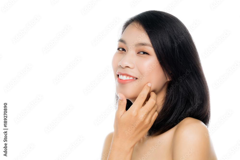 Beautiful woman face close up portrait studio on white background Beautiful woman face close up portrait studio on white background