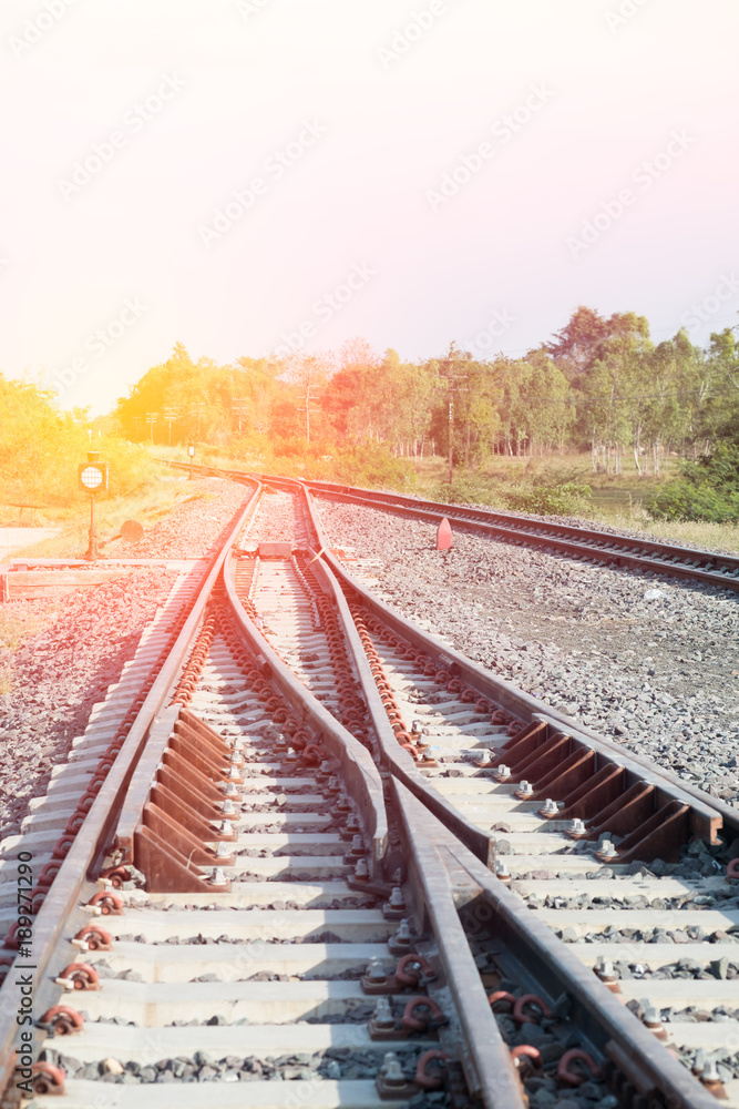 Fototapeta premium Railroad tracks detail close up.