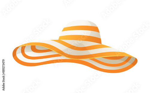Beach sun protaction hat. Female beach hat, isolated vector illustration