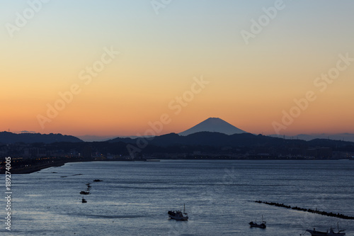 Mt. Fuji at Sunset over Bay