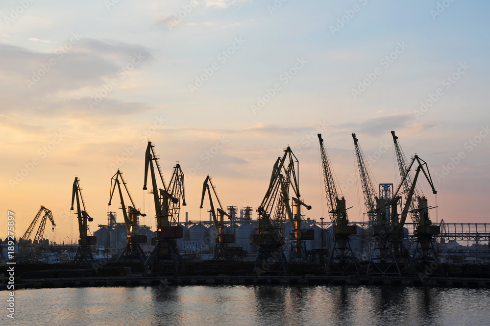 Fototapeta premium Port cargo crane at sunset