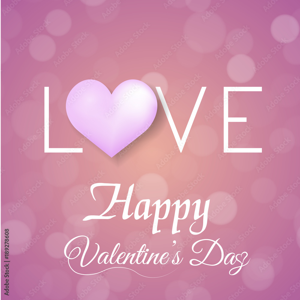 Valentine's greeting card with defocused dots pink balloon and pink hearts. Vector