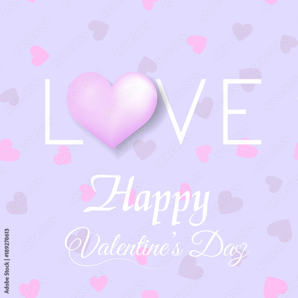 Valentine's greeting card with   pink balloon and pink hearts. Vector