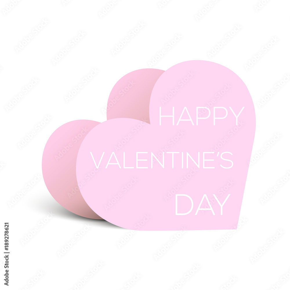 Valentine's greeting card with pink paper heart on white background. Vector 