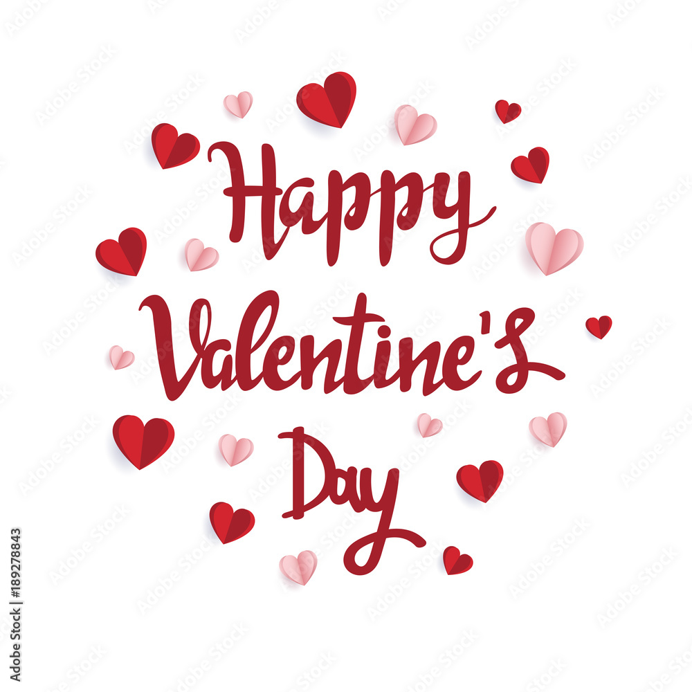 Happy valentine day with creative red and pink love balloon on white background. minimal concept. Vector Illustration