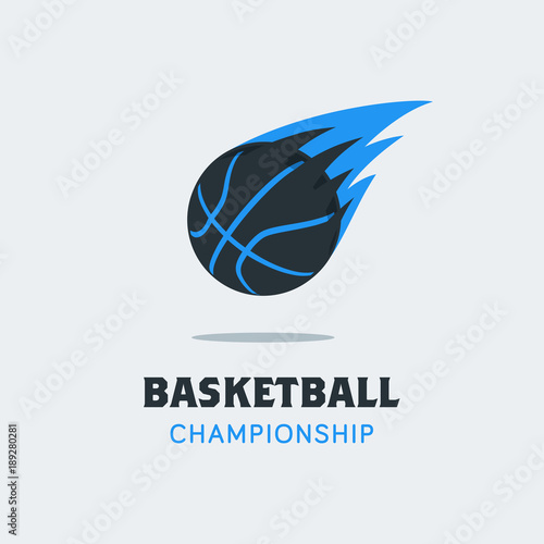 Silhouette of Basketball Ball. Basketball Logo Template with Swooshing Effect. Shooting Ball Vector Illustration