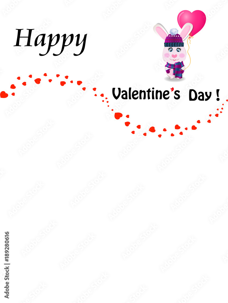 Valentine's day greeting card with cartoon rabbit in violet knit