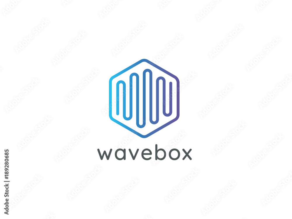 abstract hexagonal box cube with audio wave for business, apps, technology, or data logo icon. symbol template Vector illustration. abstract hexagonal box cube with audio wave for business, apps, technology, or data logo icon. symbol template Vector illustration.