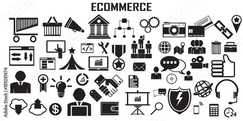  business and ecommerce icons set vector mono simple symbol.