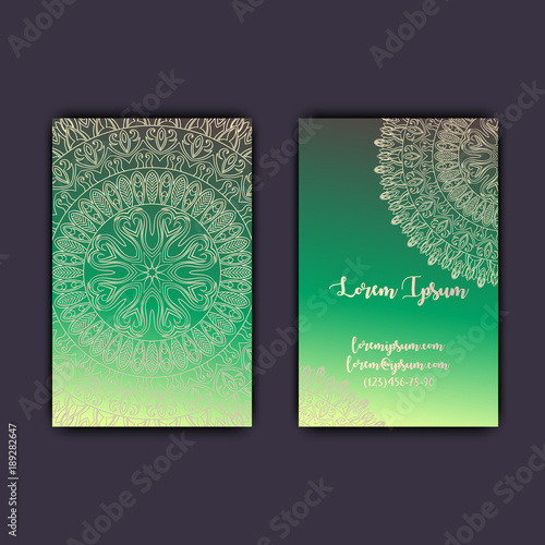 Luxury business cards with floral mandala ornament. Vintage decorative elements