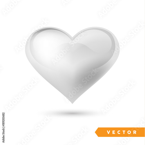 Obraz na płótnie Realistic silver heart. Isolated on white. Valentines day greeting card background. 3D icon. Romantic vector illustration. Easy to edit design template for your artworks. w salonie