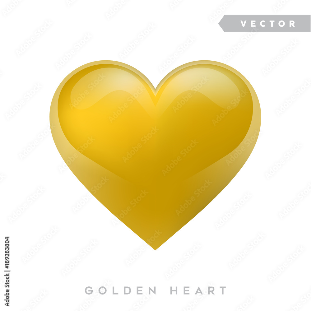 Valentines day holiday decoration. Golden realistic heart. 3d vector illustration of metallic heart shape. Festive sign