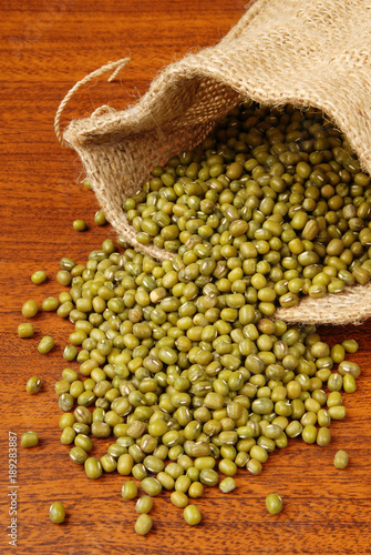 Mung beans on wood table 
