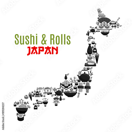 Vector Japanese map poster for sushi food
