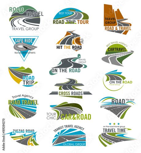 Travel or tourism agency vector road icons set