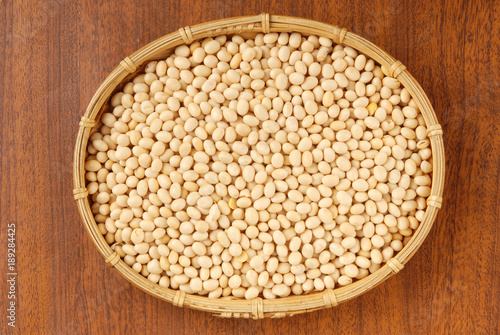 Soy beans  on brown background      