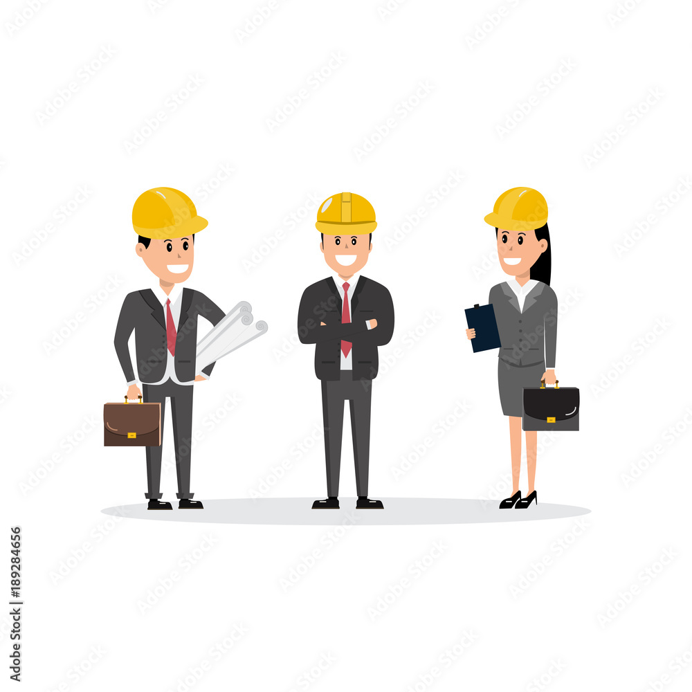 Construction workers team characters group foreman architect and investor Construction workers team characters group foreman architect and investor