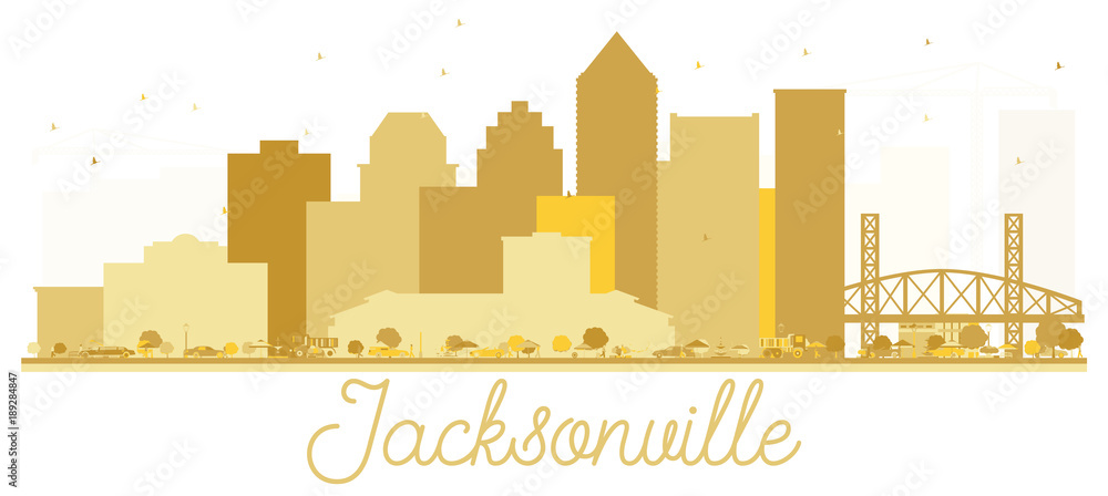 Jacksonville Florida USA City skyline golden silhouette.