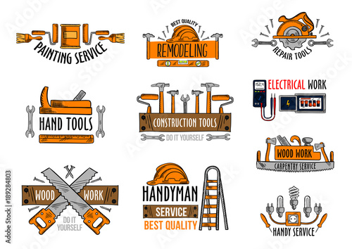 Vector icons house construction repair work tools