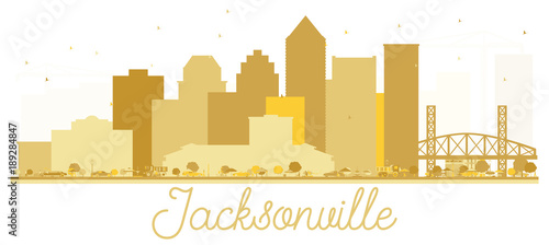 Jacksonville Florida USA City skyline golden silhouette.