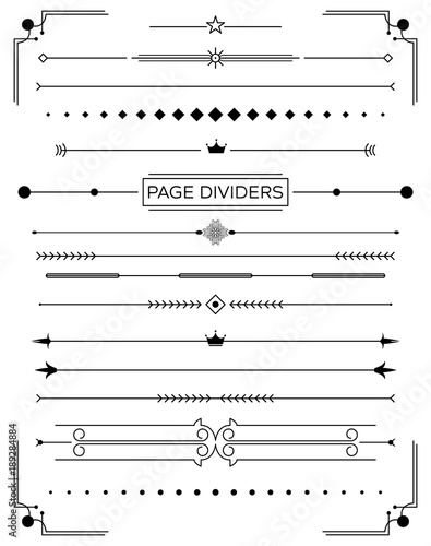 Set of Retro Decorative Page Dividers and Design Elements.
