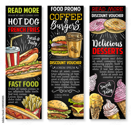 Fast food restaurant menu vector sketch poster