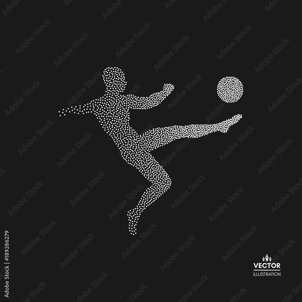 Football player with ball. Dotted silhouette of person. Vector illustration.