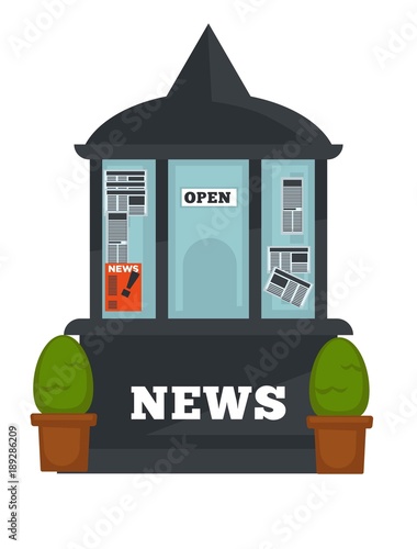 Newspaper or magazine booth shop vector flat design isolated icon