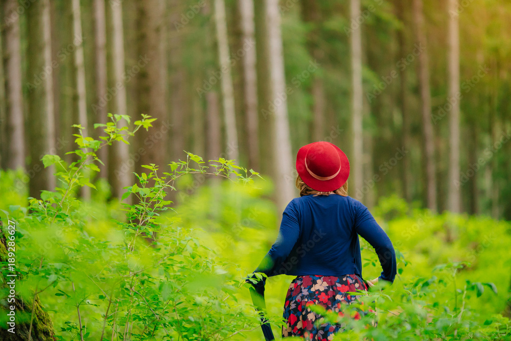 Advertising background with girl in the forest Advertising background with girl in the forest