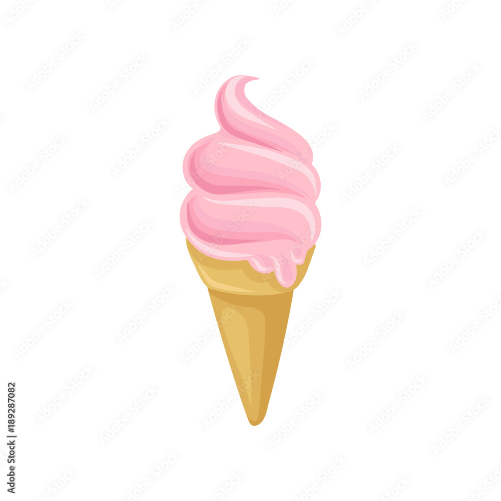 Pink ice cream in waffle cone, dairy product cartoon vector Illustration Pink ice cream in waffle cone, dairy product cartoon vector Illustration