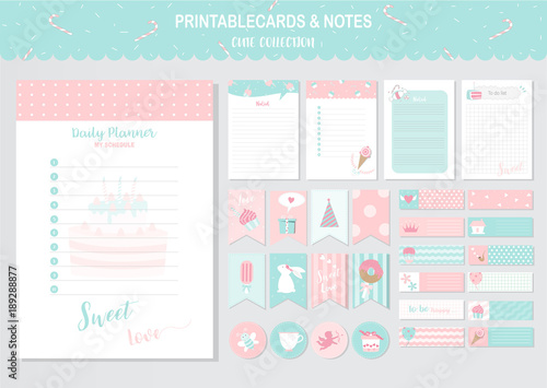Set of cute vector cards and printable,sweet,candy,cake,  tags,cards,templates,Notes, Stickers, Labels,Scrap booking,Sweets,Candy,Cake,Happy Birthday, Congratulations, Invitations,Vector illustrations