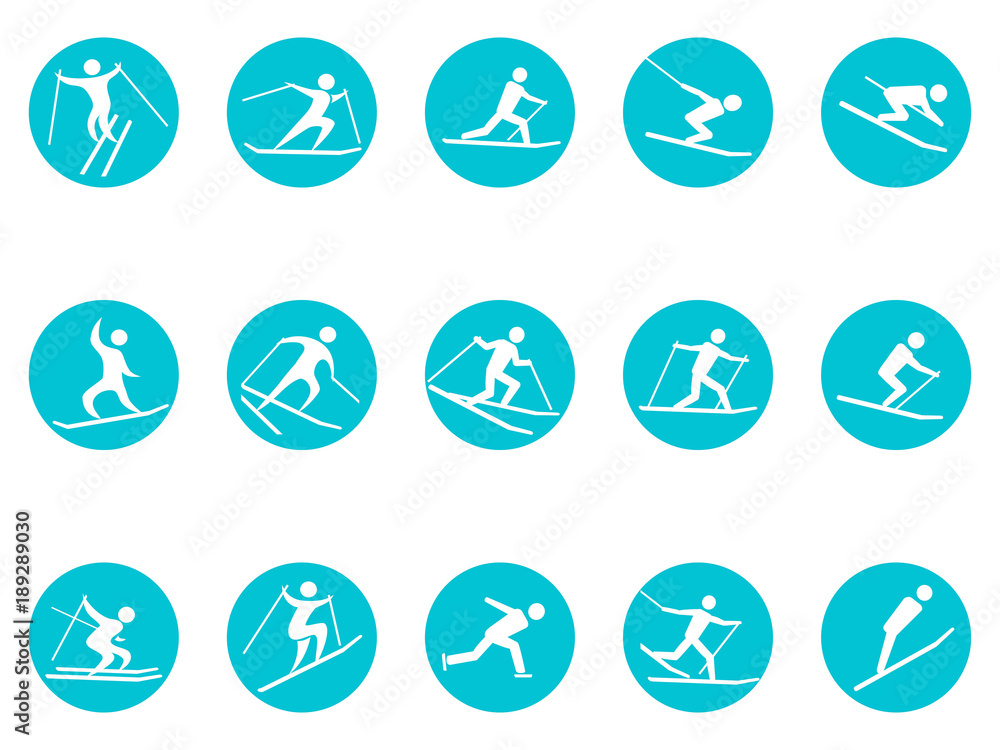 winter sport round button icons set winter sport round button icons set