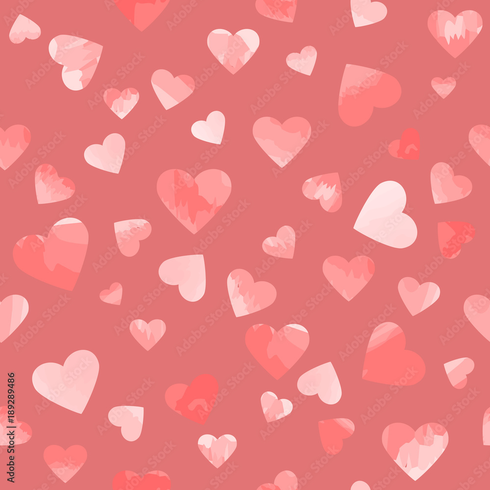 watercolor hearts. vector seamless pattern. pink valentines background