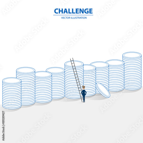Businessman with a lot of coins in investment progress concept. Business concept of financial, challenge, risk and success. Vector illustration.