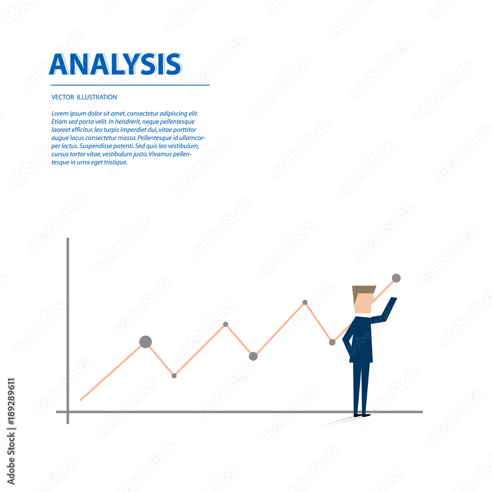 Businessman looking at a profit trend going up, incredible sale result. Business concept of success and positive trend. Vector illustration. Businessman looking at a profit trend going up, incredible sale result. Business concept of success and positive trend. Vector illustration.