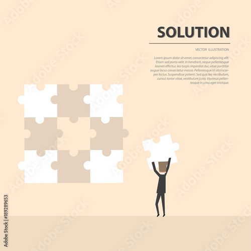 Businessman fulfill the puzzle by pieces together in a logical way, in order to arrive at the correct solution. Business concept of success, solution, management and decision.