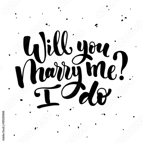 Will you marry me lettering. Hand drawn vector illustration, greeting card, design, logo for Valentine s Day. photo