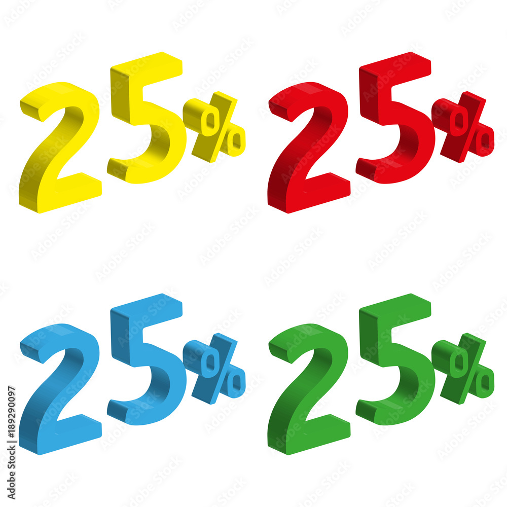 3D 25 percent number set for promotion sale 3D 25 percent number set for promotion sale